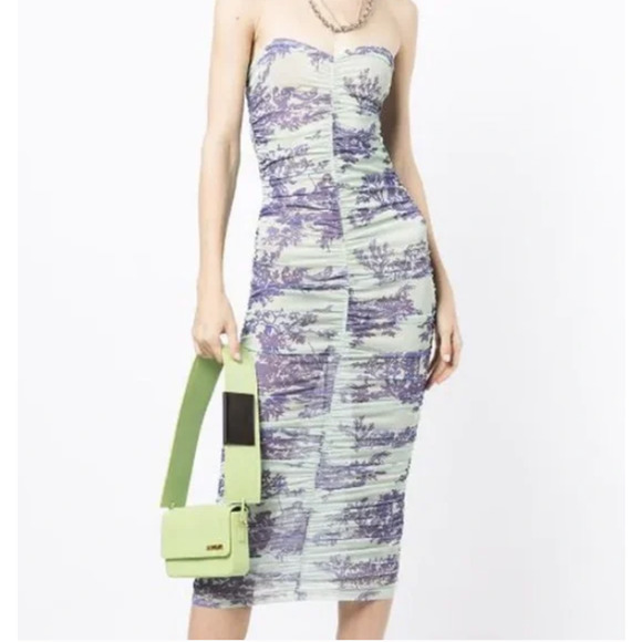Miaou Renzo Mint Toile Midi Ruched Dress Mint Purple Womens XS - Picture 16 of 16